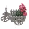 White wooden hand-pushed food cart with flower POTS, camping stall cart, flatbed four-wheel storage rack Item Picture
